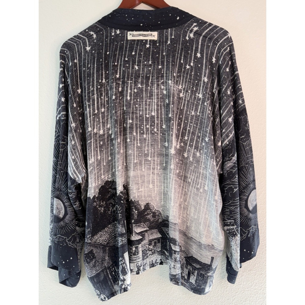 Market of Stars Stargazer Pixie Kimono Cardigan Art to Wear Galaxy Print Hippie - Picture 3 of 10
